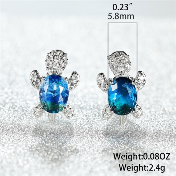 “Just Keep Swimming” Turtle Diamond Gem Earrings - Picture 2 of 11